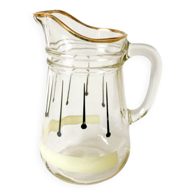 pichet en verre à motifs psyché noirs liseré doré années 60-70