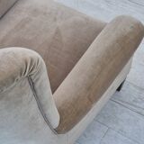 1970s, Danish highback armchair, original condition, furniture velour, bech wood.