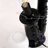 1980' Saxophone lamp in black earthenware & opaline globe