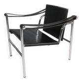 Le Corbusier Vintage Black Leather Armchair Model- LC1 for Cassina, 1970s