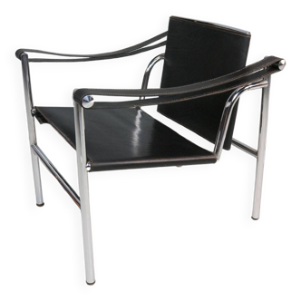 Le Corbusier Vintage Black Leather Armchair Model- LC1 for Cassina, 1970s