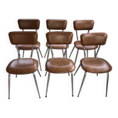 Lot de 6 chaises cuir Skaï marron vintage