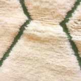 Magnificent Berber carpet Béni Ouarain green and white with diamonds and braided border