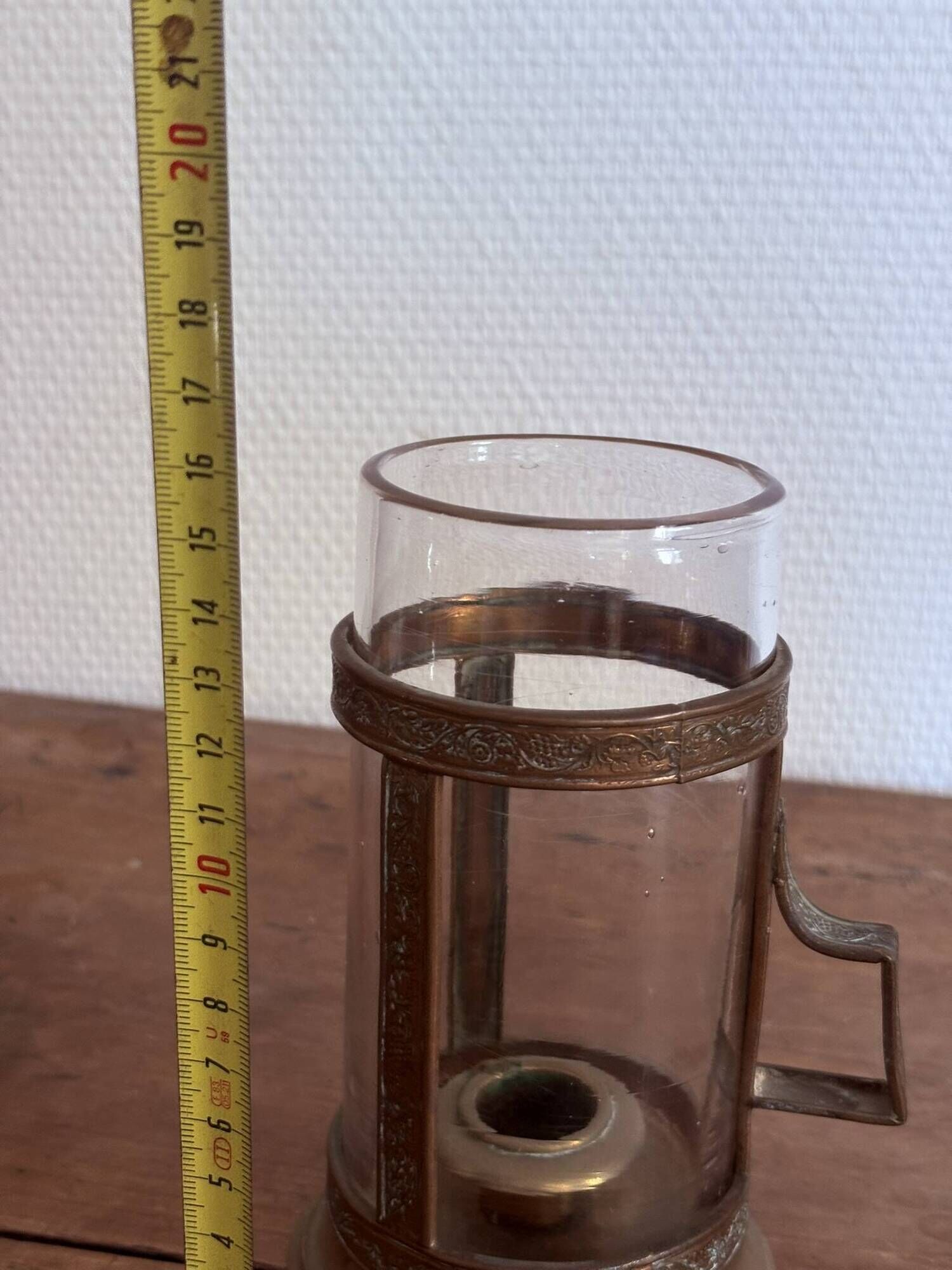 Night Candle Holder Brass Chiseled Blown Glass Night Light 19th Century