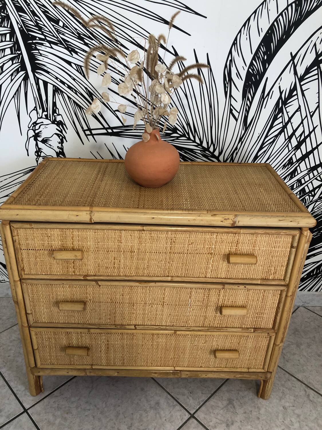 Commode bambou et rotin