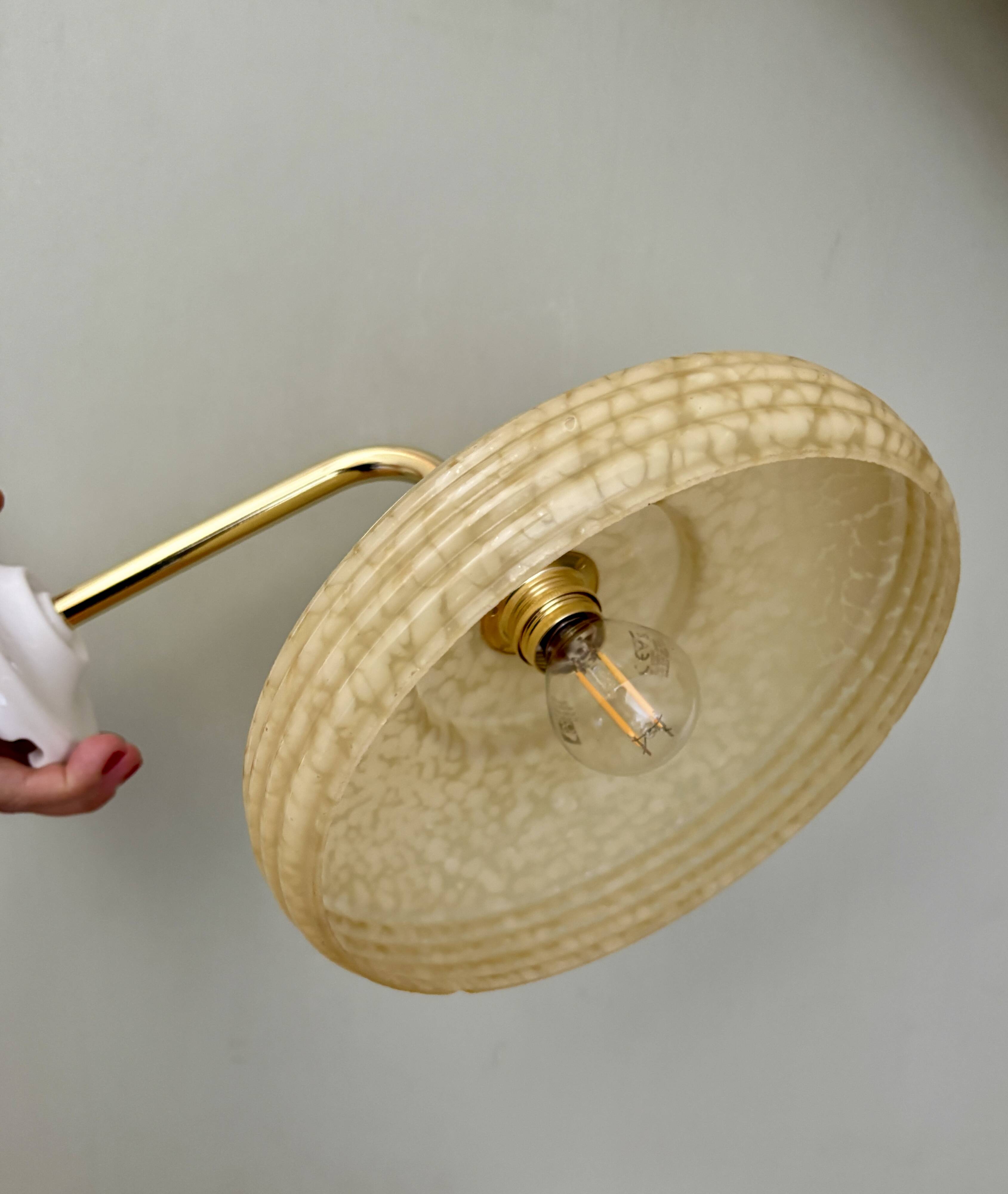 Angled wall lamp with vintage shade in yellow Clichy glass