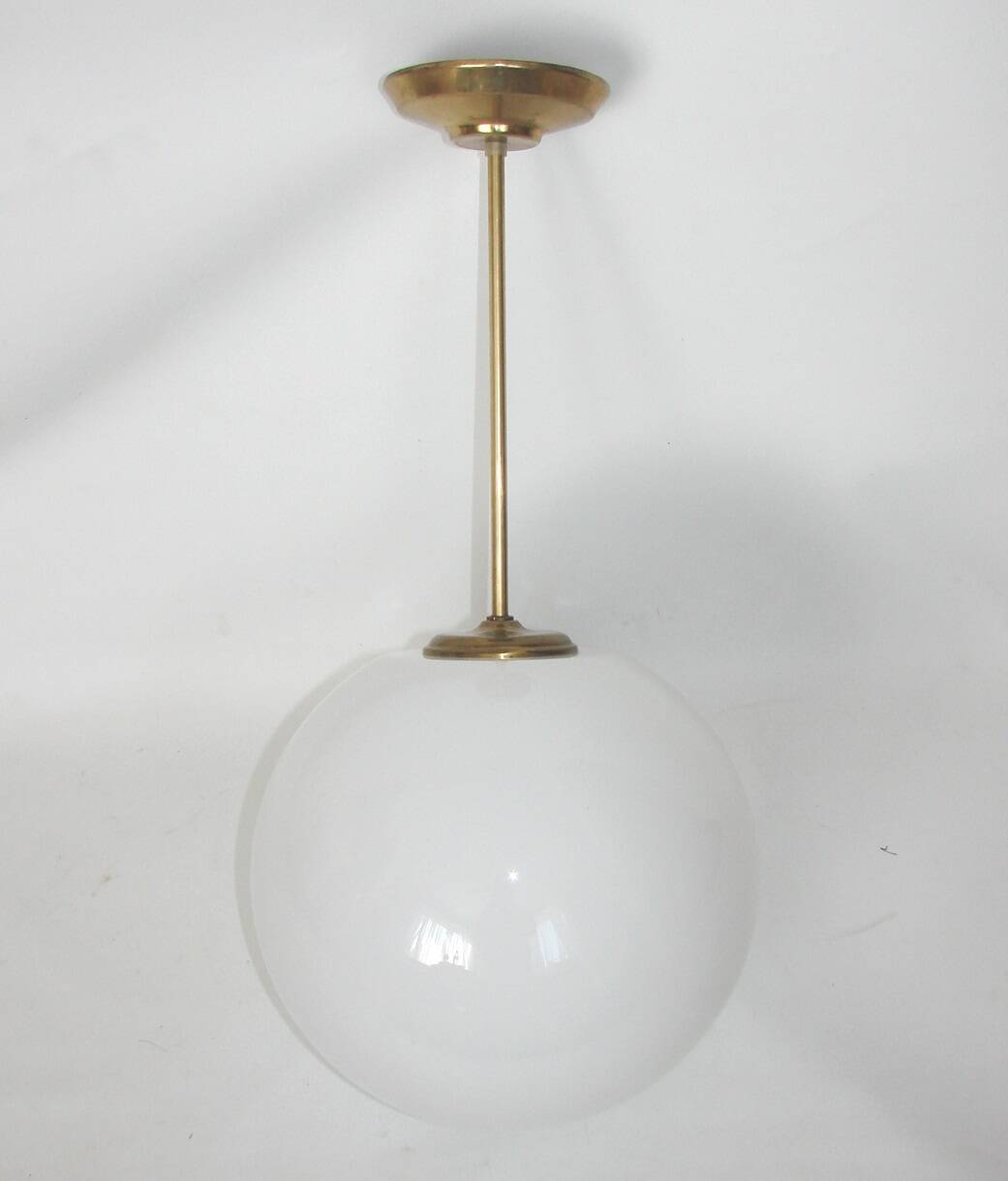 Mid-Century Modern pendant light, 1950s, brass and glass, 25 cm globe