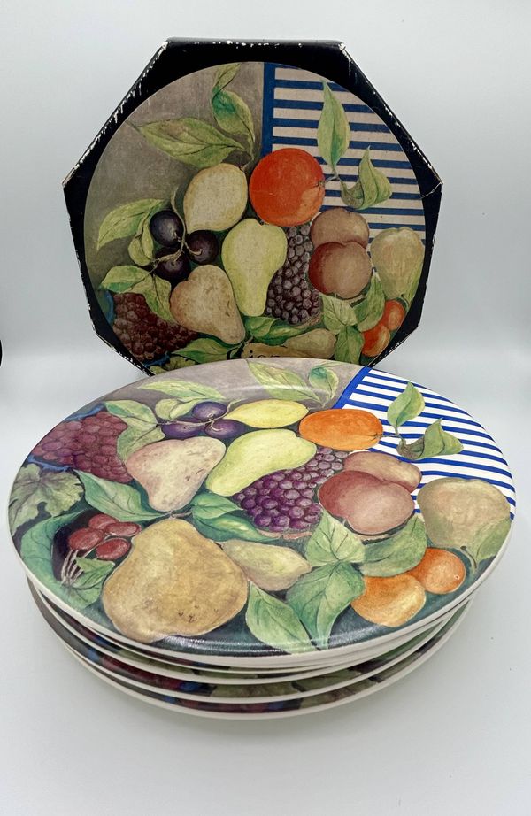 Lot de 6 assiettes Gien “La Ronde des Fruits” – 22 cm – Coffret d’origine