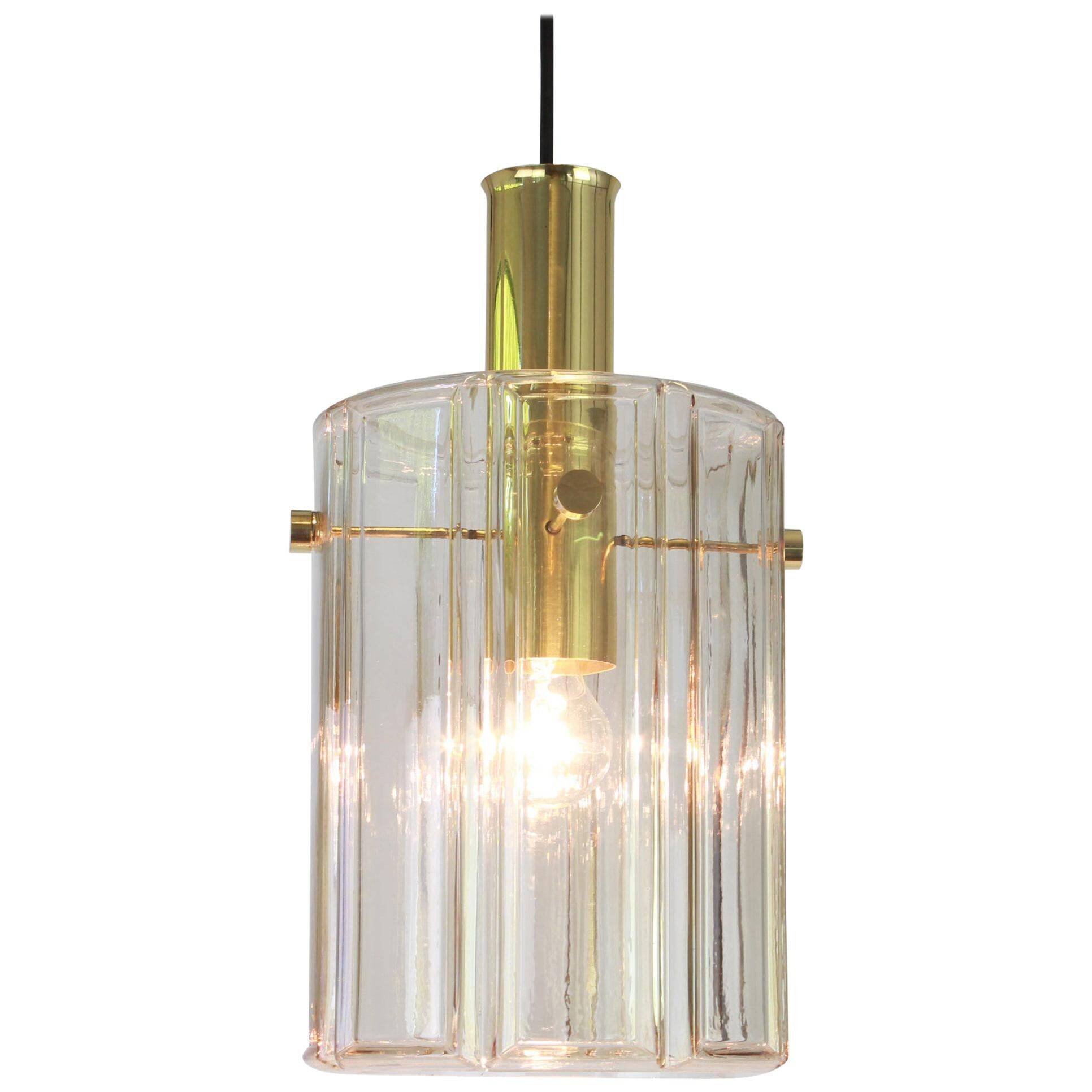 Large lantern-shaped pendant light with cylindrical glass shade by Limburg, Germany, 1960s.
