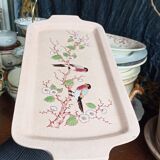 Art Deco cake dish by Longwy in pink earthenware and cloisonné enamels