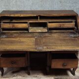 Antique curved secretary desk, Louis XV style, made of solid wood and marquetry.