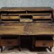 Antique curved secretary desk, Louis XV style, made of solid wood and marquetry.