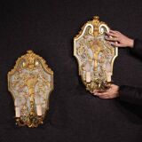 Pair of lacquered and gilded Italian Louis XVI style wall lamps
