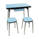 Blue formica table and two stools