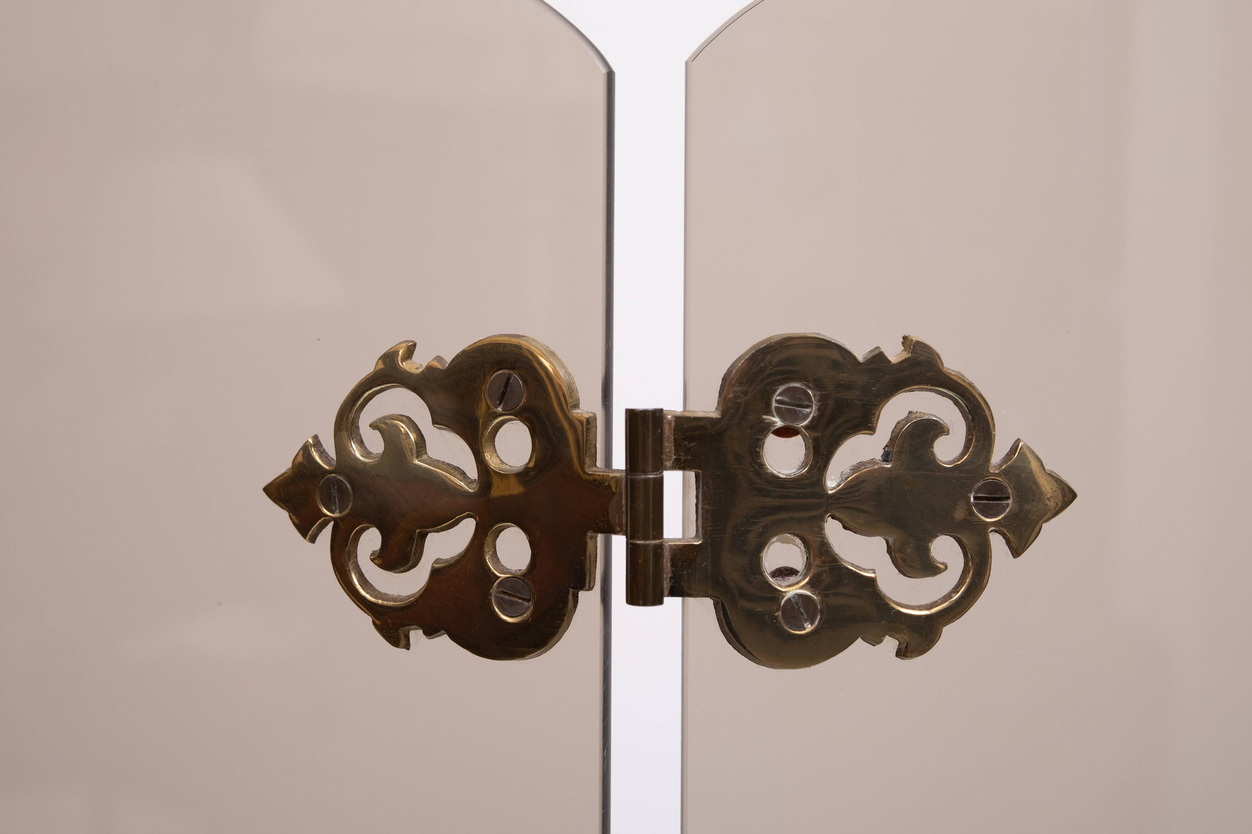 Triptyque pliant en verre fumé, pare-feu des années 1950