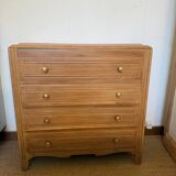 Vintage chest of drawers with oak veneer and gold handles