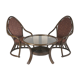 Ensemble vintage en rotin manou de 2 fauteuils et table avec plateau en verre fabriqué dans les années 1970
