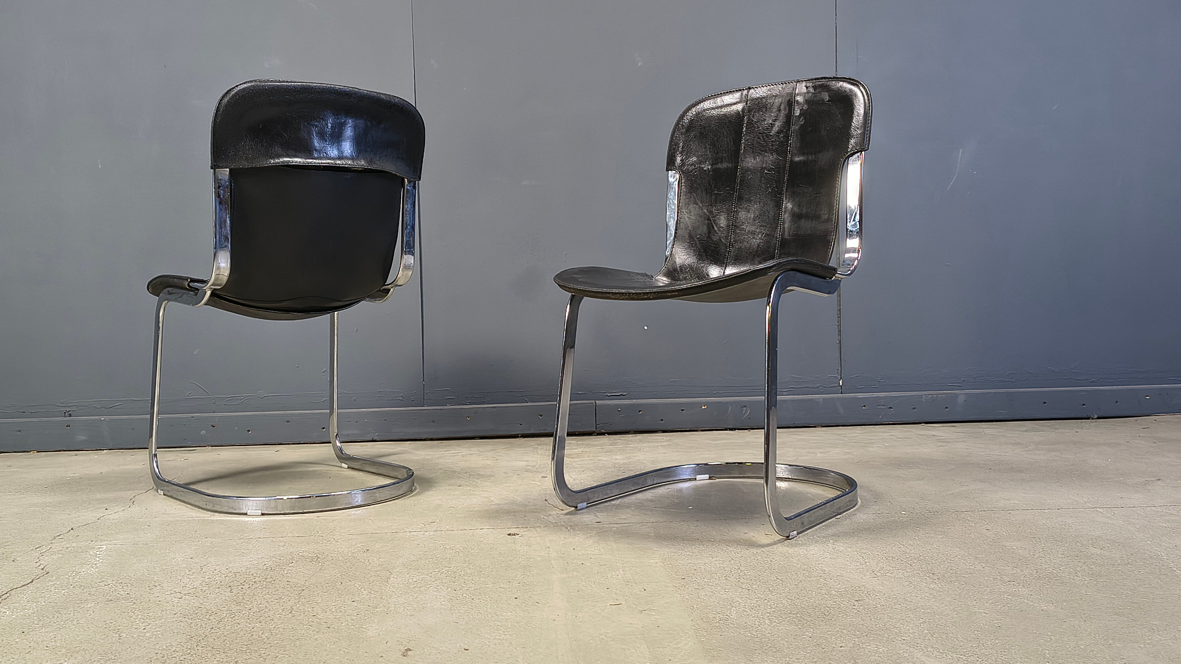 Vintage dining chairs by Willy Rizzo for Cidue set of 4, 1970s