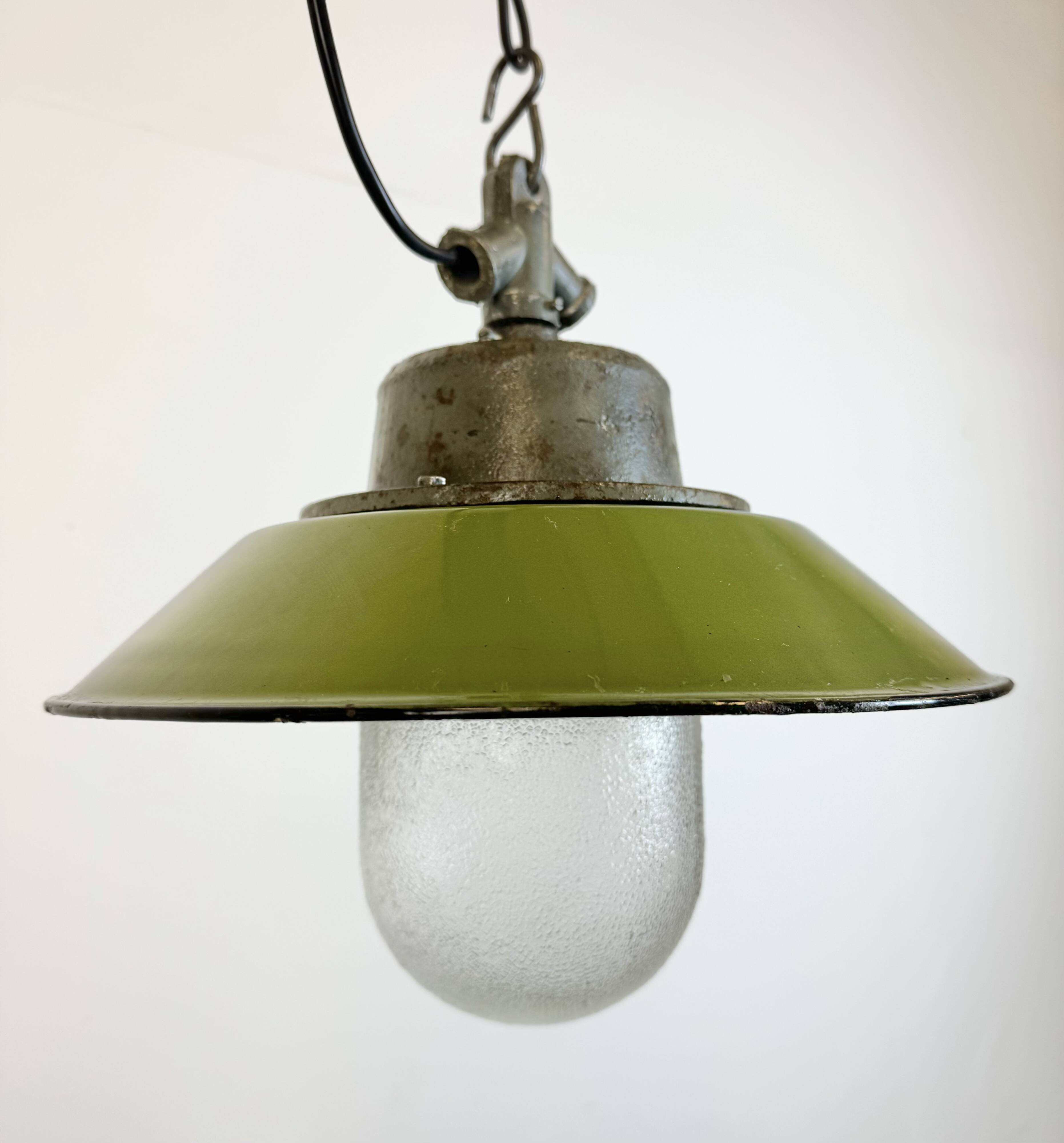 Green Enamel and Cast Iron Industrial Pendant Light, 1960s