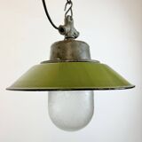 Green Enamel and Cast Iron Industrial Pendant Light, 1960s