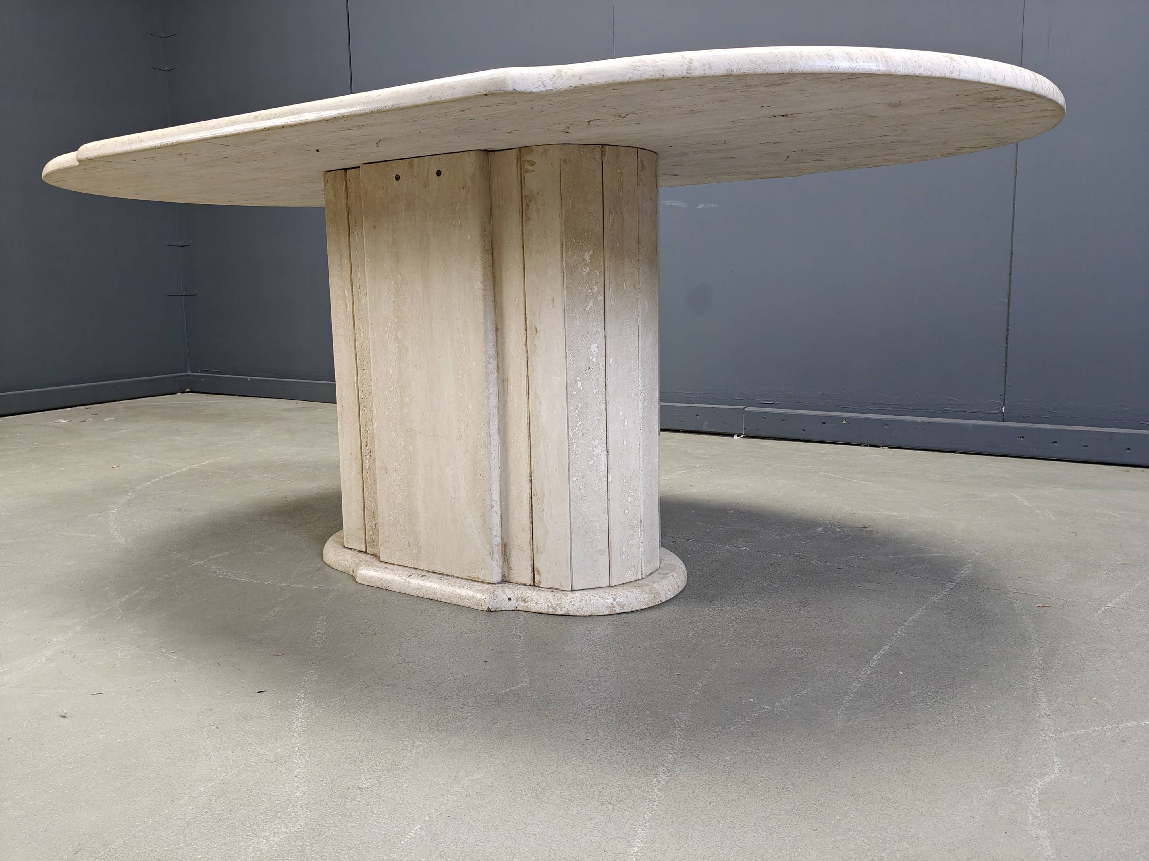 Vintage oval travertine dining table, 1970s