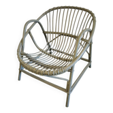 Vintage rattan basket chair – grey-green shade