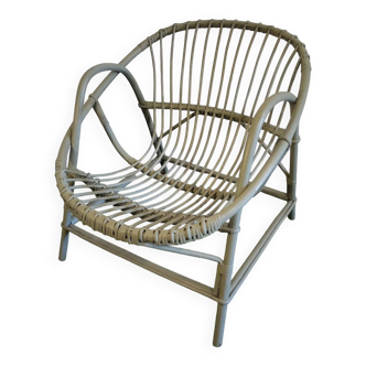 Vintage rattan basket chair – grey-green shade