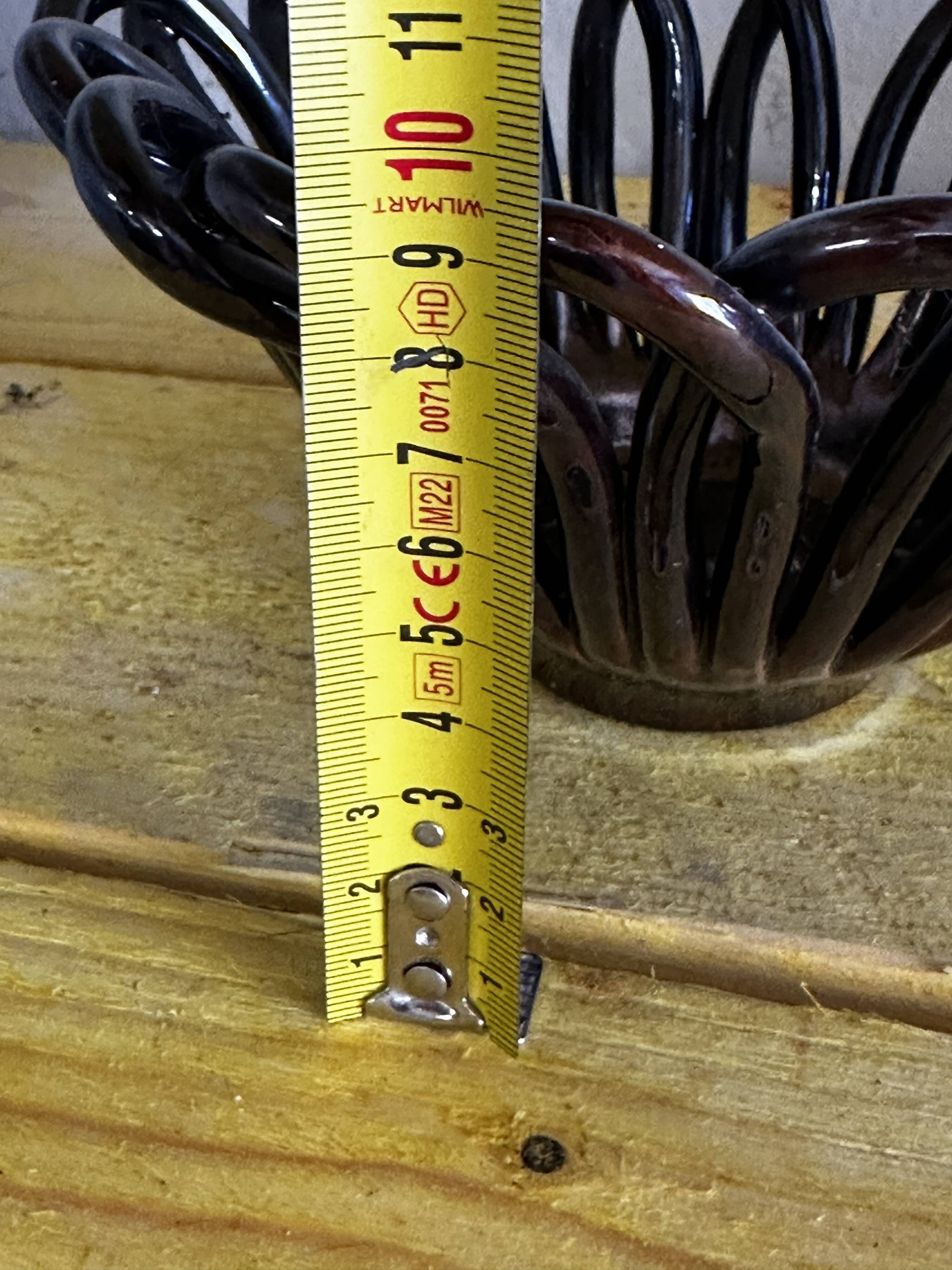 Small Basket - Iridescent Black Braided Ceramic Empty Pocket - 70's German