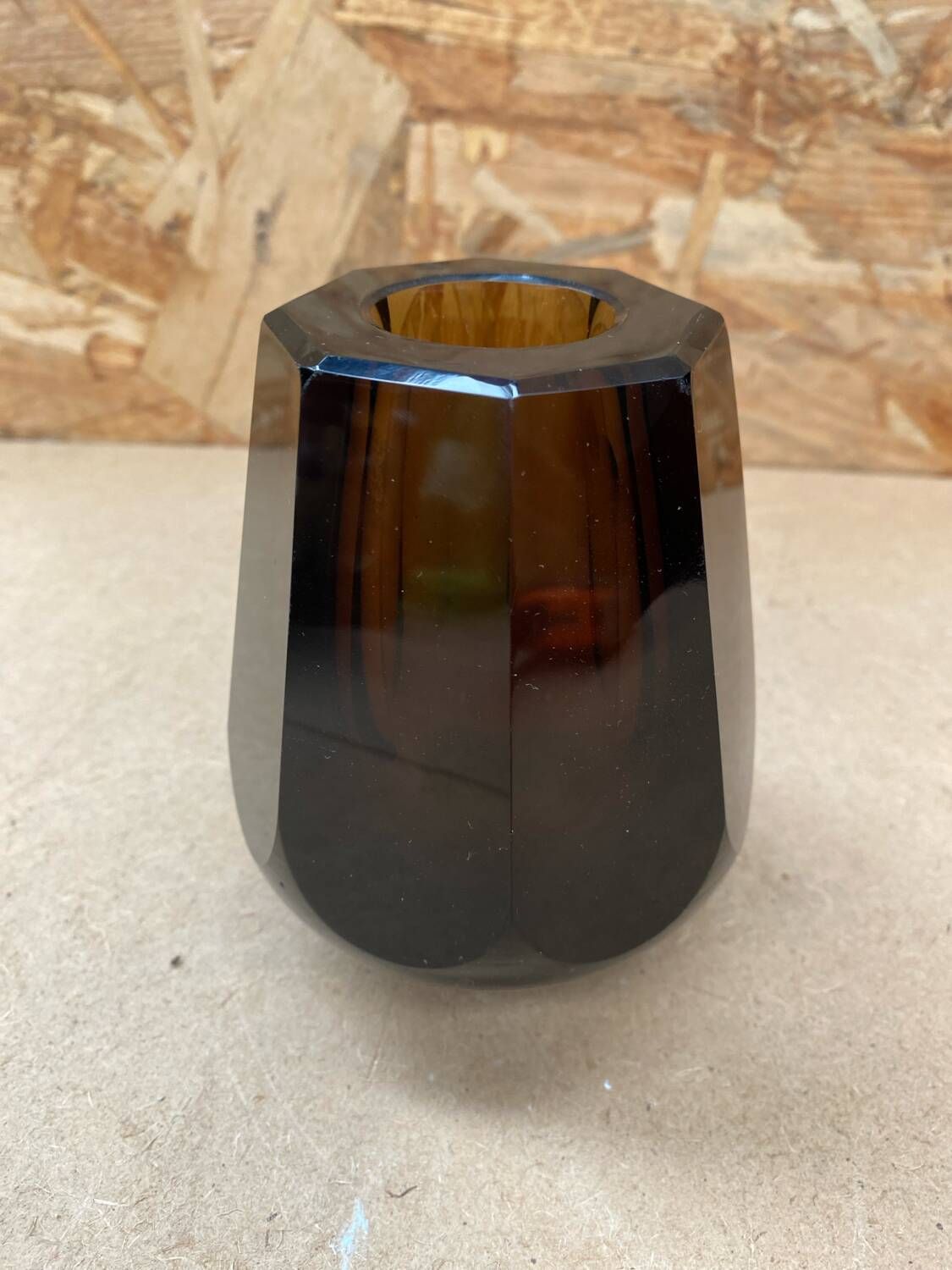 Antique daum nancy octagonal vase brown glass made in france 1930 vintage