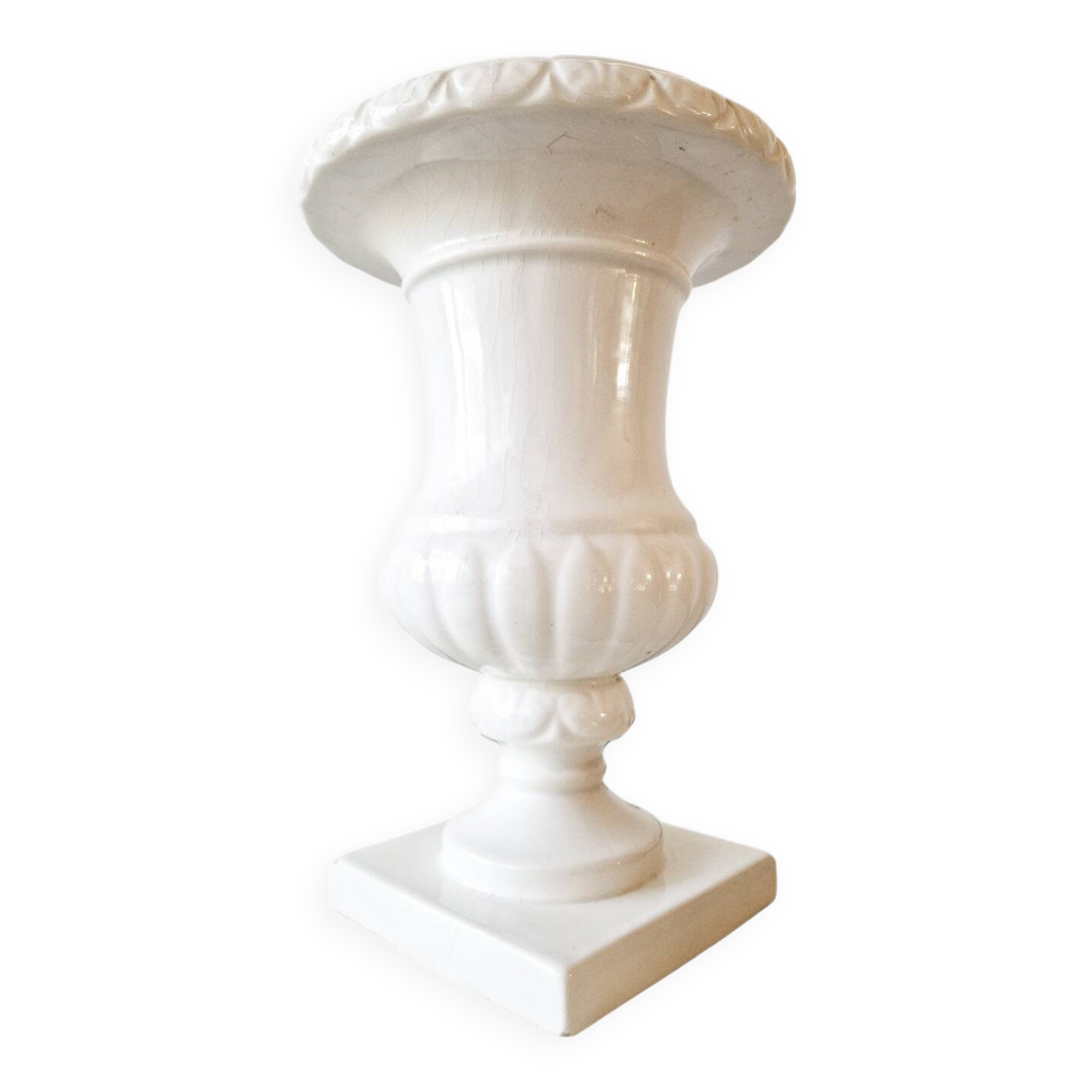 Large vintage white earthenware Medici vase