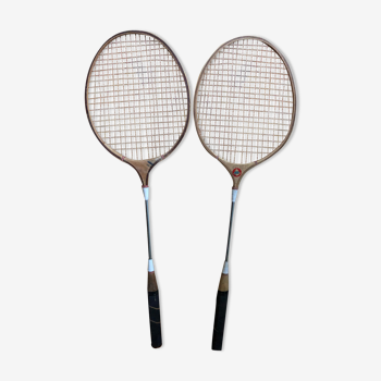 Paire ancienne raquette badminton odc bois sport vintage