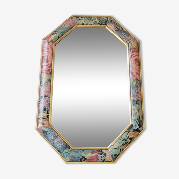 Miroir fleuri vintage en bois 80s   54x37cm