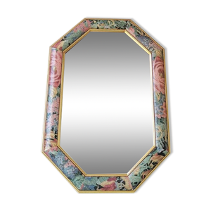 Miroir fleuri vintage en bois 80s