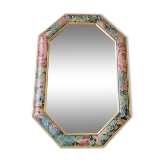 Miroir fleuri vintage en bois 80s   54x37cm