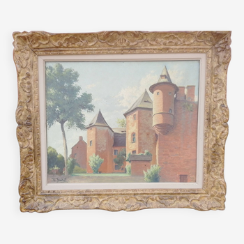 Canvas on Oil representing the Manor of Vassinhac in Collonges-la-Rouge by F DARDEL