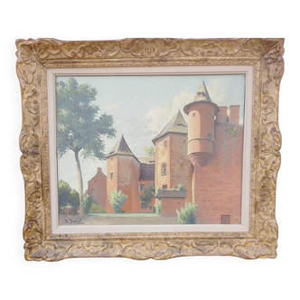 Canvas on Oil representing the Manor of Vassinhac in Collonges-la-Rouge by F DARDEL