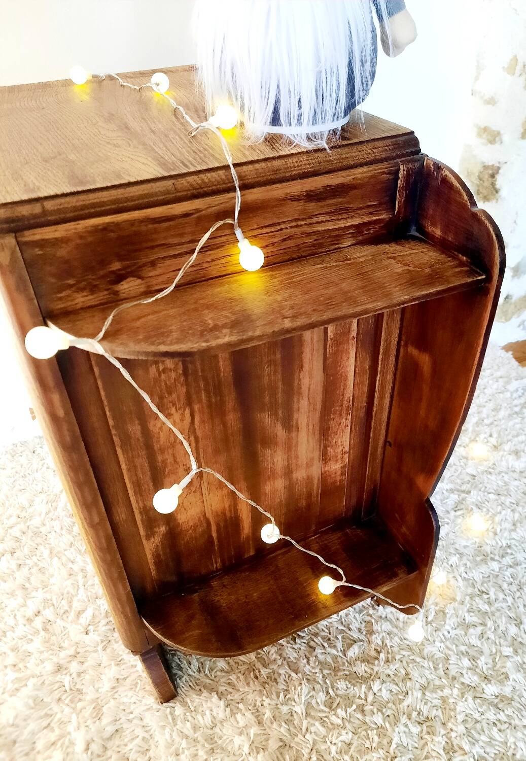 Antique Art Deco bedside table in raw wood