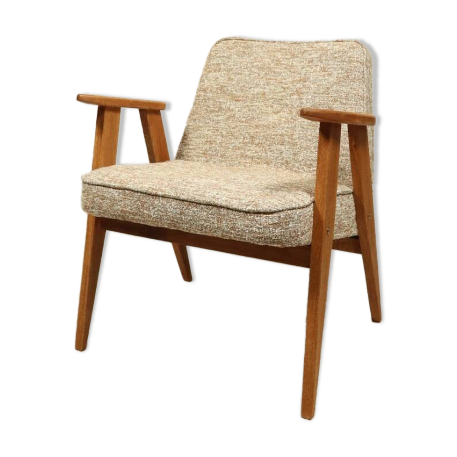 Vintage armchair brown granola oak wood design by Chierowski 366