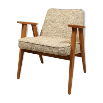 Vintage armchair brown granola oak wood design by Chierowski 366