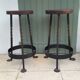 Paire tabourets de bar fer forgé et chêne