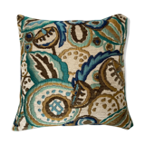 Coussin bi face motif floral vert tissé
