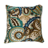 Coussin bi face motif floral vert tissé