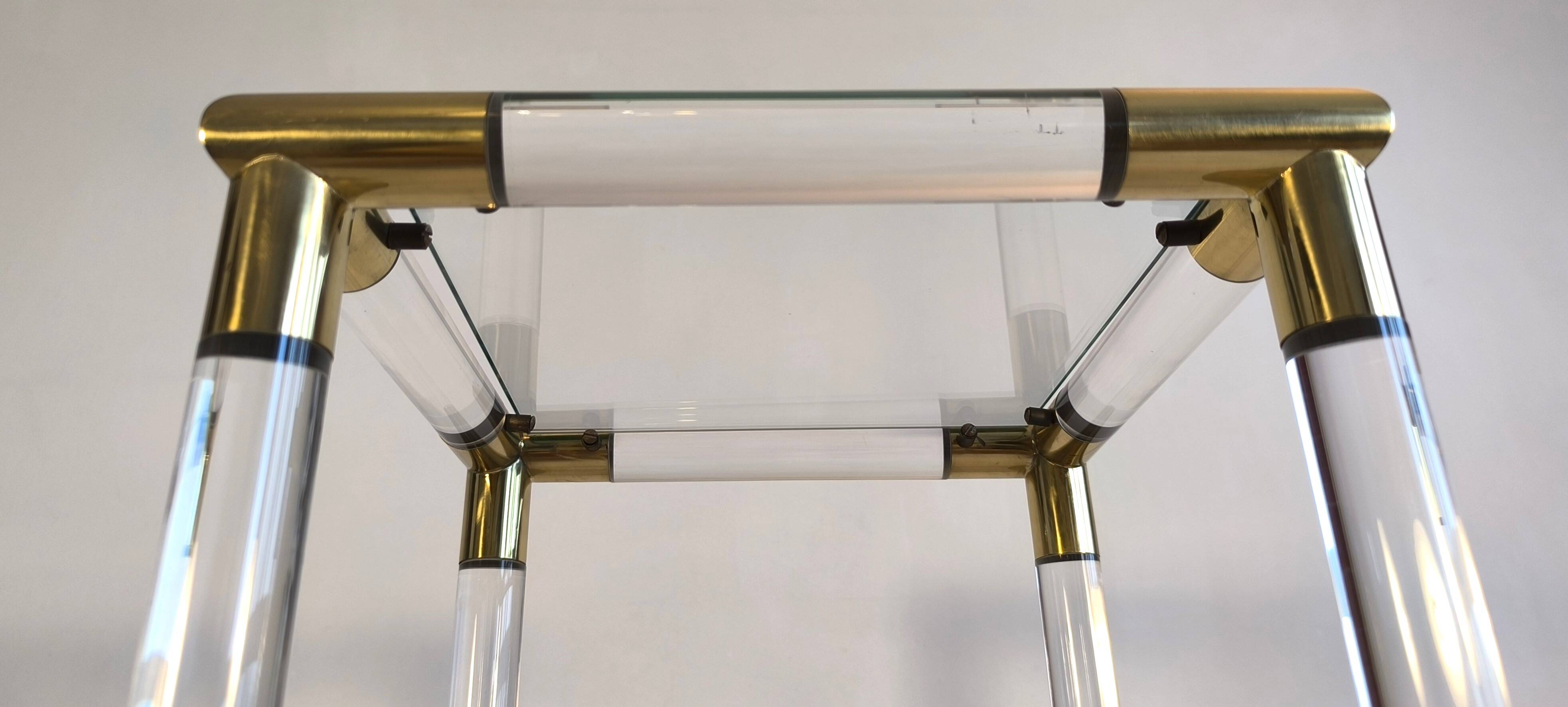 Very beautiful column pedestal by Charles Hollis Jones in Lucite & brass.