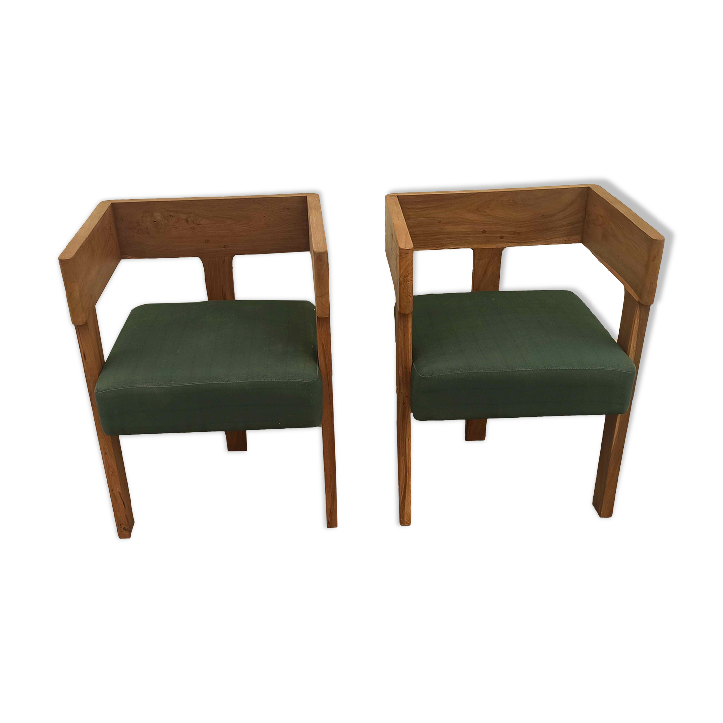 Pair of tripod armchairs ancient solid teak, 60