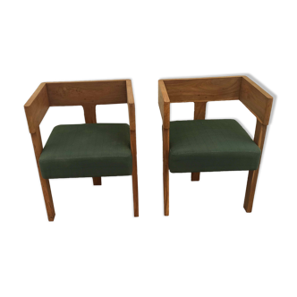 Paire de fauteuils tripodes années 60 teck massif ancien