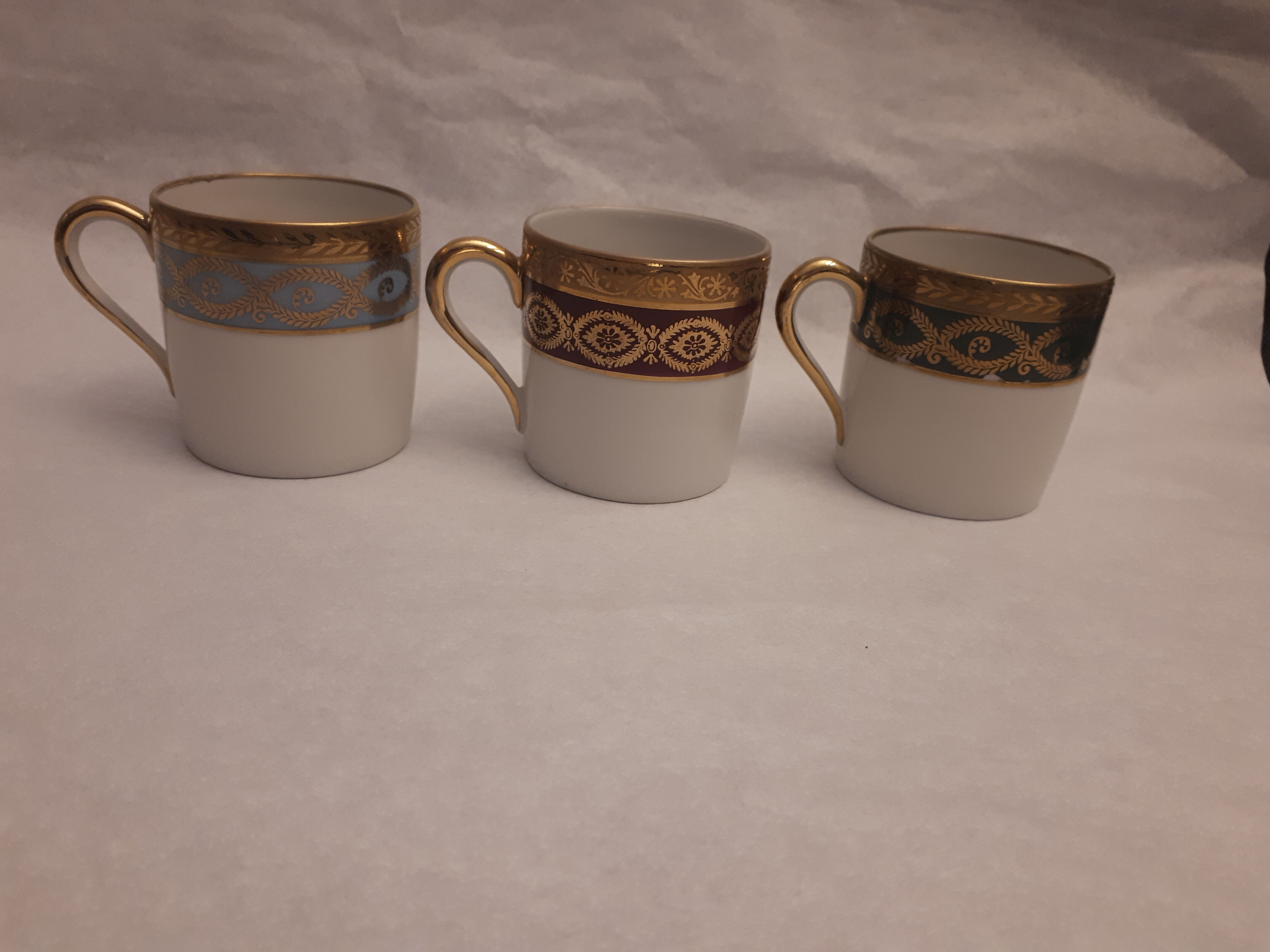 6 cups coffee mocha porcelain limoges Empire style golden frieze