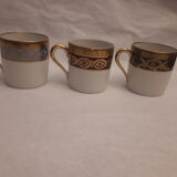 6 cups coffee mocha porcelain limoges Empire style golden frieze