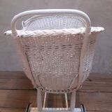 Wicker and painted wood baby cradle