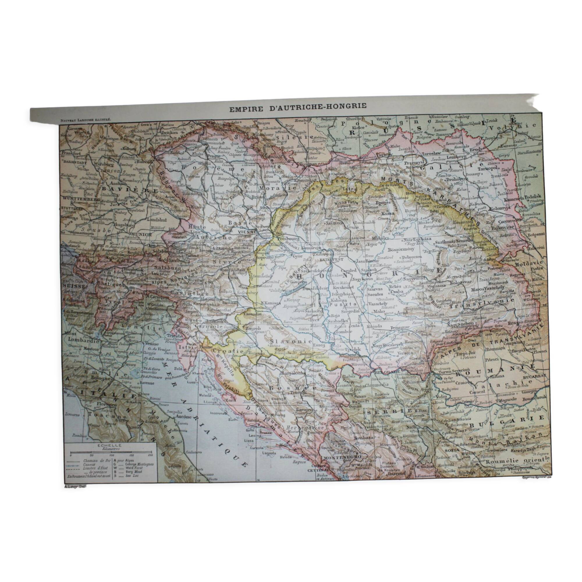 Engraving • Austro-Hungarian Empire, map • Original lithograph from 1898
