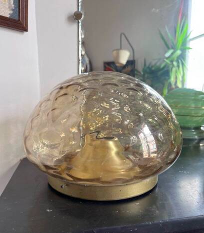 Vintage 1970s RZB ceiling light with amber bubbled glass.